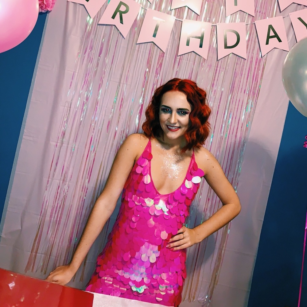 Pink holographic sequin mermaid dress